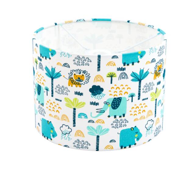Safari Jungle Animals Nursery Drum Lampshade Tree, Lion , Elephants - image 1