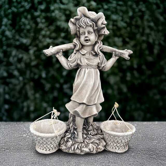 Outdoor Girl With Flower Pot Statue Concrete Planter Figurine Stone Children Ornament Handmade Decoration Lover Gift - image 1