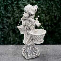 Outdoor Girl With Flower Pot Statue Concrete Planter Figurine Stone Children Ornament Handmade Decoration Lover Gift - thumbnail 2