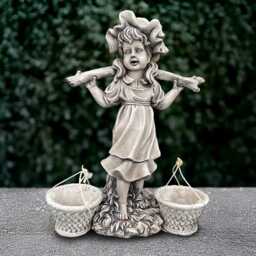 Outdoor Girl With Flower Pot Statue Concrete Planter Figurine Stone Children Ornament Handmade Decoration Lover Gift - thumbnail 1