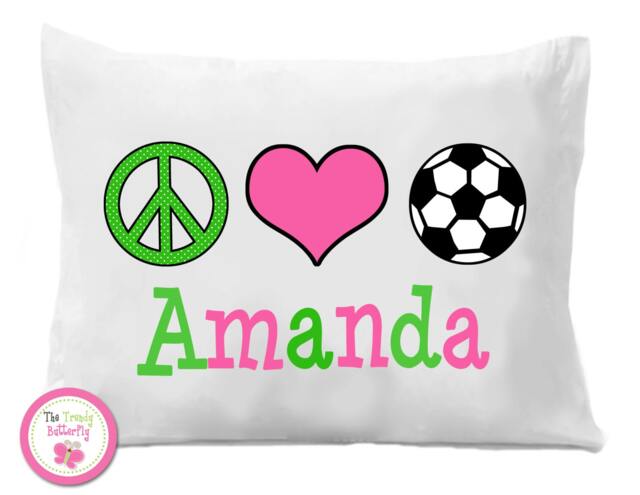 Personalized Soccer Pillow Case, Peace Love Design - image 1