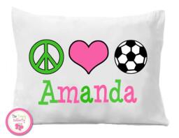 Personalized Soccer Pillow Case, Peace Love Design - thumbnail 1