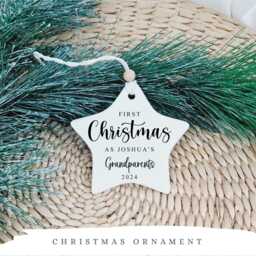 First Christmas As Grandparents Nanny Grandad Grandma Grandpa - Tree Decoration Personalised Ceramic Bauble Heart Style5 - thumbnail 3