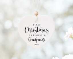 First Christmas As Grandparents Nanny Grandad Grandma Grandpa - Tree Decoration Personalised Ceramic Bauble Heart Style5 - thumbnail 1