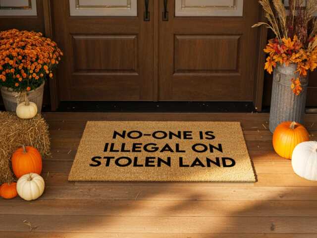 No One Is Illegal On Stolen Land Doormat - Billie Eilish Political Activist Quote Anti Trump Mat Liberal Decor Awareness - image 1