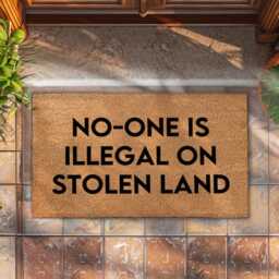 No One Is Illegal On Stolen Land Doormat - Billie Eilish Political Activist Quote Anti Trump Mat Liberal Decor Awareness - thumbnail 2