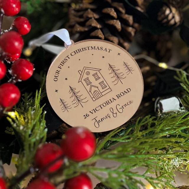 First Christmas in Our New Home Bauble - Personalised Xmas Tree Decoration Couple Keepsake - image 1