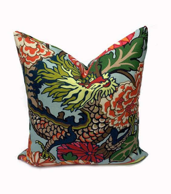 Schumacher Chiang Mai Dragon Outdoor/Indoor Aqua Double Sided Cushion Covers Pillow - image 1