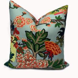 Schumacher Chiang Mai Dragon Outdoor/Indoor Aqua Double Sided Cushion Covers Pillow - thumbnail 2