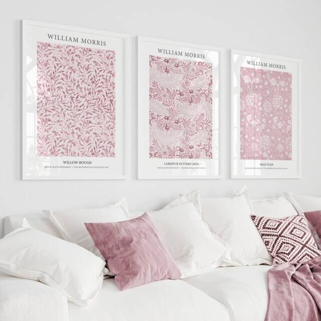 Set Of 3 William Morris Prints, Pink Floral Bedroom Living Room Wall Art, Botanical Posters - image 1