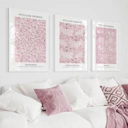 Set Of 3 William Morris Prints, Pink Floral Bedroom Living Room Wall Art, Botanical Posters - thumbnail 1