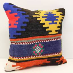 Handmade Kilim Pillow Cover 18x18, Wool Chevron Throw - thumbnail 3