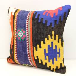 Handmade Kilim Pillow Cover 18x18, Wool Chevron Throw - thumbnail 1