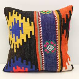Handmade Kilim Pillow Cover 18x18, Wool Chevron Throw - thumbnail 2