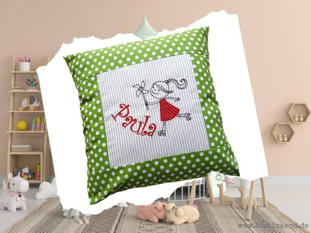 Embroidered Cushion Roller Shoes + Name // Green - Natural 40x40 Cover Gift Cuddly Cuddle Name - image 1