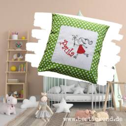 Embroidered Cushion Roller Shoes + Name // Green - Natural 40x40 Cover Gift Cuddly Cuddle Name - thumbnail 3