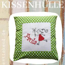 Embroidered Cushion Roller Shoes + Name // Green - Natural 40x40 Cover Gift Cuddly Cuddle Name - thumbnail 4