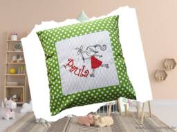 Embroidered Cushion Roller Shoes + Name // Green - Natural 40x40 Cover Gift Cuddly Cuddle Name - thumbnail 1