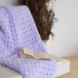 Chunky Knit Levander Blanket, Lilac Soft Christmas Decor Plaid, Winter Home Decoration, Mom Handmade Braid Pattern - thumbnail 2
