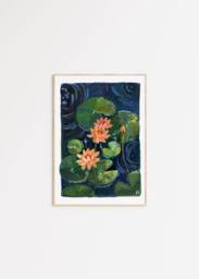 Lotus Flower Gouache Painting Art Print Tranquil Zen Wall Decor - thumbnail 1
