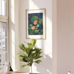 Lotus Flower Gouache Painting Art Print Tranquil Zen Wall Decor - thumbnail 2