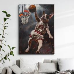 French Bulldog Dunking Basketball Dog Art Painting Framed Poster Print & Canvas Wall Decor Home Bedroom Gift - thumbnail 1