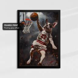 French Bulldog Dunking Basketball Dog Art Painting Framed Poster Print & Canvas Wall Decor Home Bedroom Gift - thumbnail 2