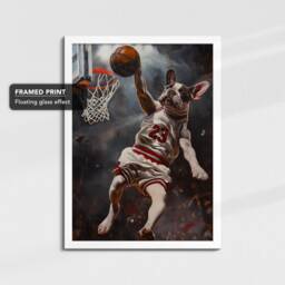 French Bulldog Dunking Basketball Dog Art Painting Framed Poster Print & Canvas Wall Decor Home Bedroom Gift - thumbnail 3