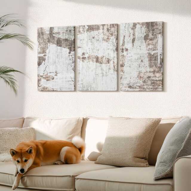 Canvas Set Of 3 Wall Art - Patterns in Shades White & Brown, Beige Print On Canvas, Natural Textures Hanging Piece - image 1