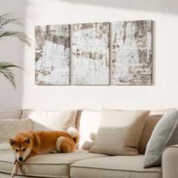 Canvas Set Of 3 Wall Art - Patterns in Shades White & Brown, Beige Print On Canvas, Natural Textures Hanging Piece - thumbnail 1