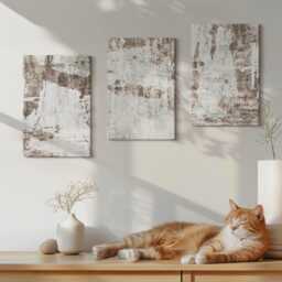 Canvas Set Of 3 Wall Art - Patterns in Shades White & Brown, Beige Print On Canvas, Natural Textures Hanging Piece - thumbnail 3