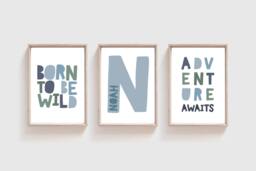 3 Boys Nursery Prints, Wall Art, Personalised Name Print, Bedroom Playroom Print, Boys Decor - thumbnail 1