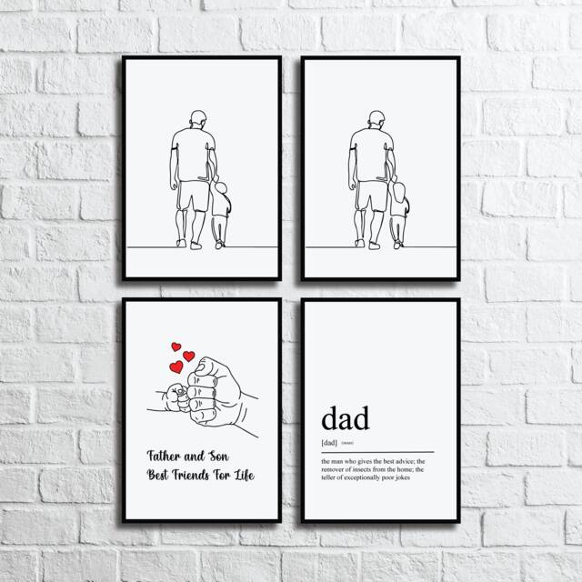 Dad Definition Print - Father, Daughter Son Line Drawing Minimalistic Home D??cor Digital A3 A4 Father's Day - image 1