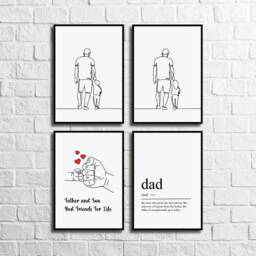 Dad Definition Print - Father, Daughter Son Line Drawing Minimalistic Home D??cor Digital A3 A4 Father's Day - thumbnail 1
