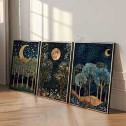 William Morris Set Of 3 Posters, Gold Decor, Print, Moon Poster, Night Sky Art, Botanical Floral Bedroom Art - thumbnail 3
