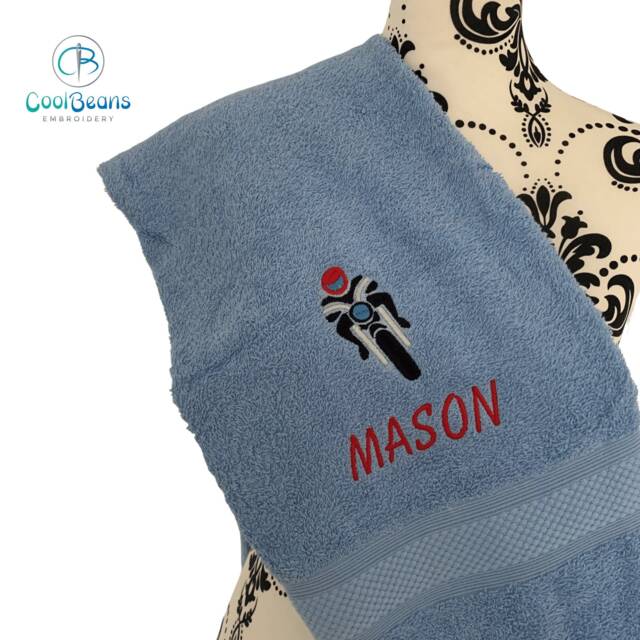 Motorbike Towel - Personalised Face Cloth/Hand Bath = Embroidered - image 1