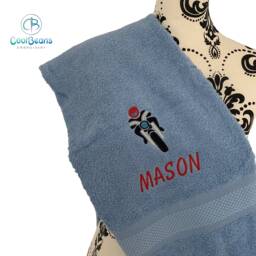 Motorbike Towel - Personalised Face Cloth/Hand Bath = Embroidered