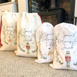 Personalised Christmas Sack, Stocking & Mug Set, Nutcracker Or Fairy Design, Matching Family Gifts, Linen Santa Sack With Name - thumbnail 1