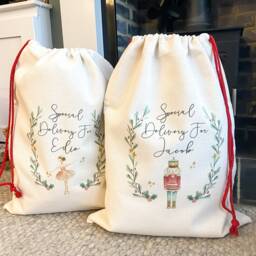 Personalised Christmas Sack, Stocking & Mug Set, Nutcracker Or Fairy Design, Matching Family Gifts, Linen Santa Sack With Name - thumbnail 4