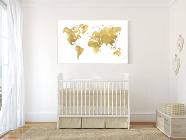 Gold World Map Print Travel Theme Nursery Wall Art - image 1