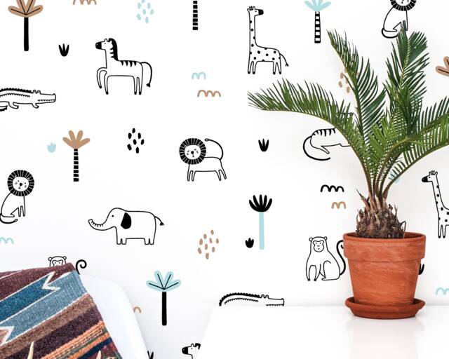 Jungle Animal Wall Decals - Safari Nursery Art, Decor, Kids Room Stickers, Tropical Wallpaper - image 1