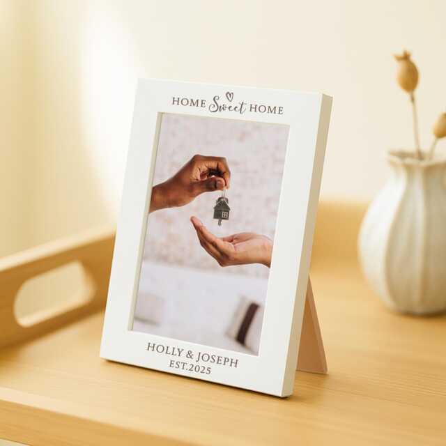 New Home Photo Frame, Personalised Housewarming Gift, White Engraved Picture Frame - image 1