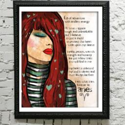 Aries Art Print Customizable Astrology March Birthday April Red Teal Fire Sign Original Illustration Art Print Hand Signed Size 8 X 10 - thumbnail 3