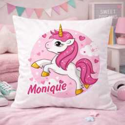 Personalized Unicorn Pillow With Name, Pink, For Girls, Back To School, School Cone, Children's Room Decoration, Birthday - thumbnail 1