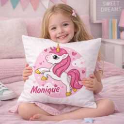 Personalized Unicorn Pillow With Name, Pink, For Girls, Back To School, School Cone, Children's Room Decoration, Birthday - thumbnail 2