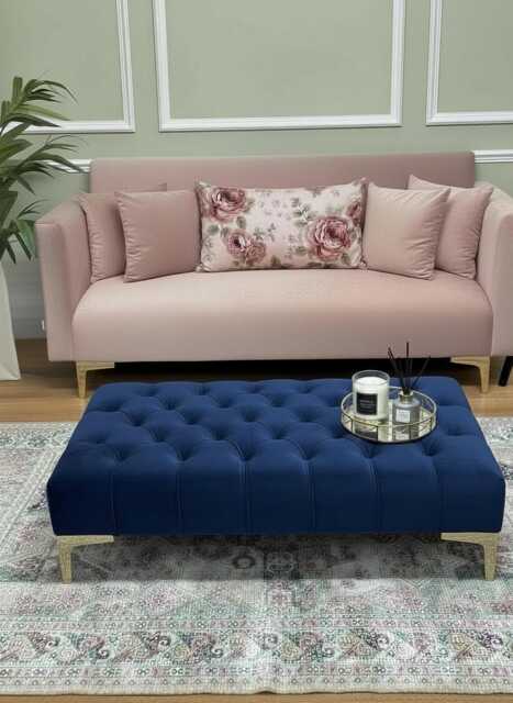 Blue Handmade Chesterfield Velvet Footstool Luxury Ottoman Coffee Table - image 1