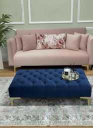 Blue Handmade Chesterfield Velvet Footstool Luxury Ottoman Coffee Table - thumbnail 1