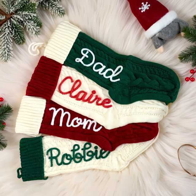 2025 Christmas Personalized Stocking - Custom Name Knit Toddler Day Knitted Family - image 1