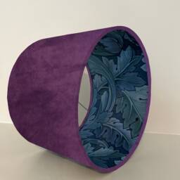 Purple Velvet Drum Lampshade, With William Morris Blue Leaves Paper Interior, Ceiling Light Shade - thumbnail 2