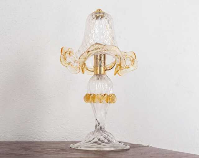Murano Glass Table Lamp, Clear With Amber Detail - Handmade in Italy - image 1